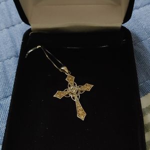 14K white gold cross